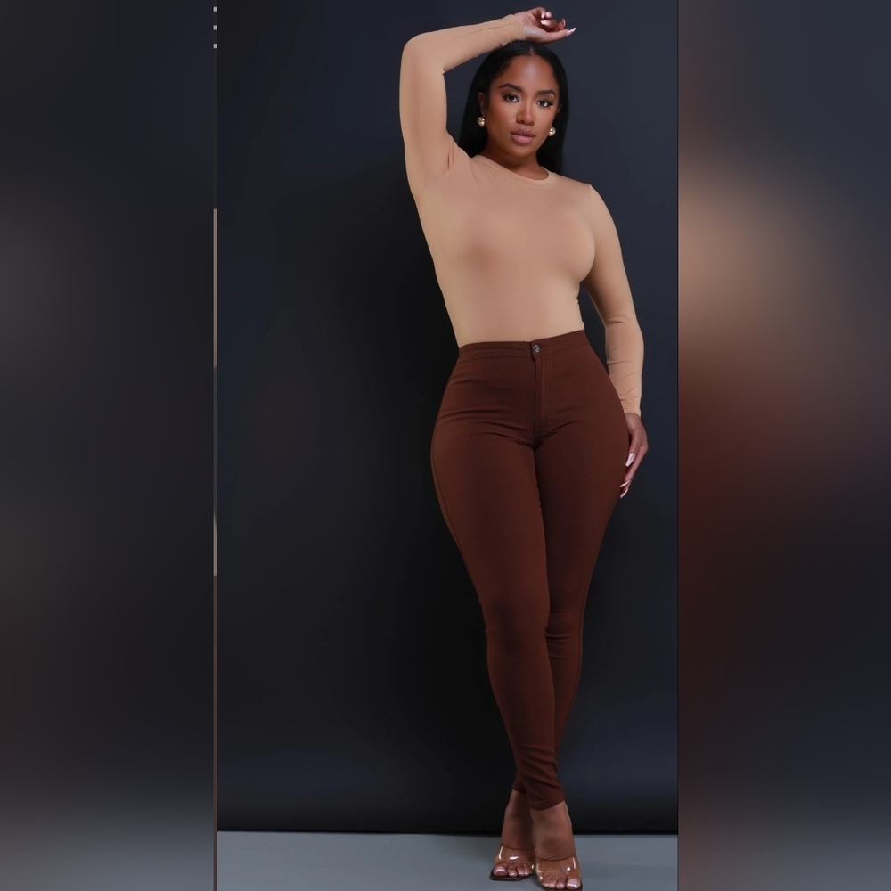 Super Swank High Waist Stretchy Jeans - Chocolate XL